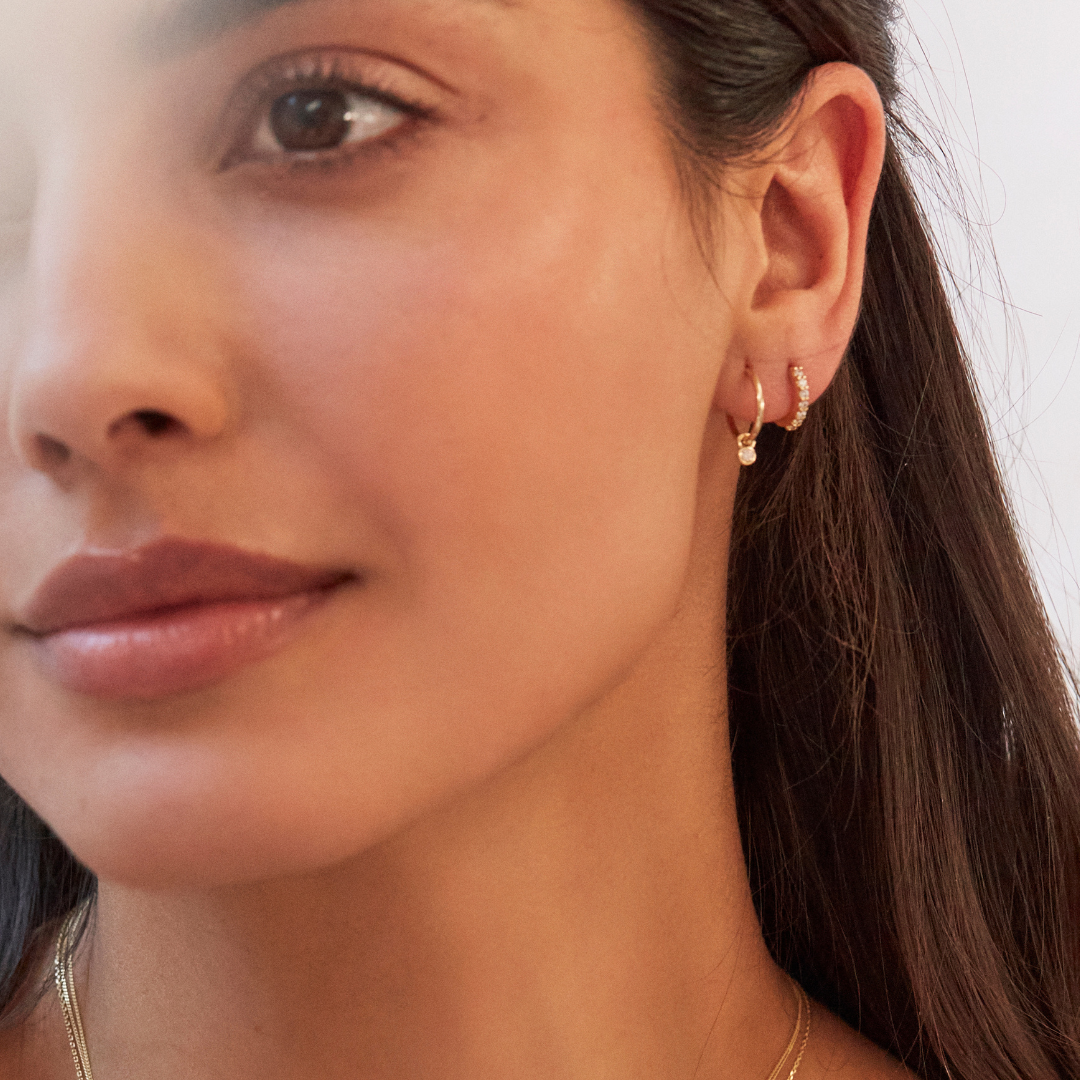 Solid Gold Genuine Diamond Huggie Hoop Earrings