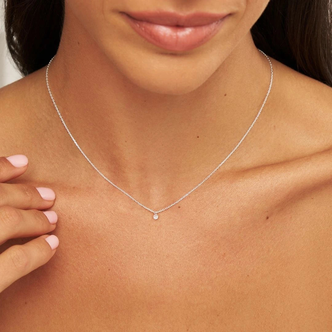 Silver Large Floating Diamond Style Necklace