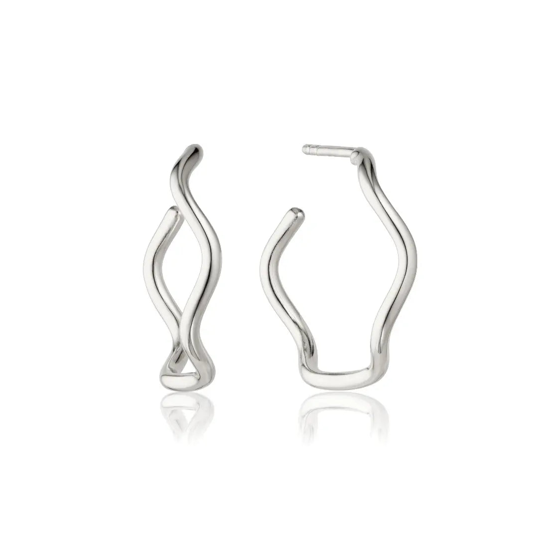Silver Wavy Curve Hoop Earrings