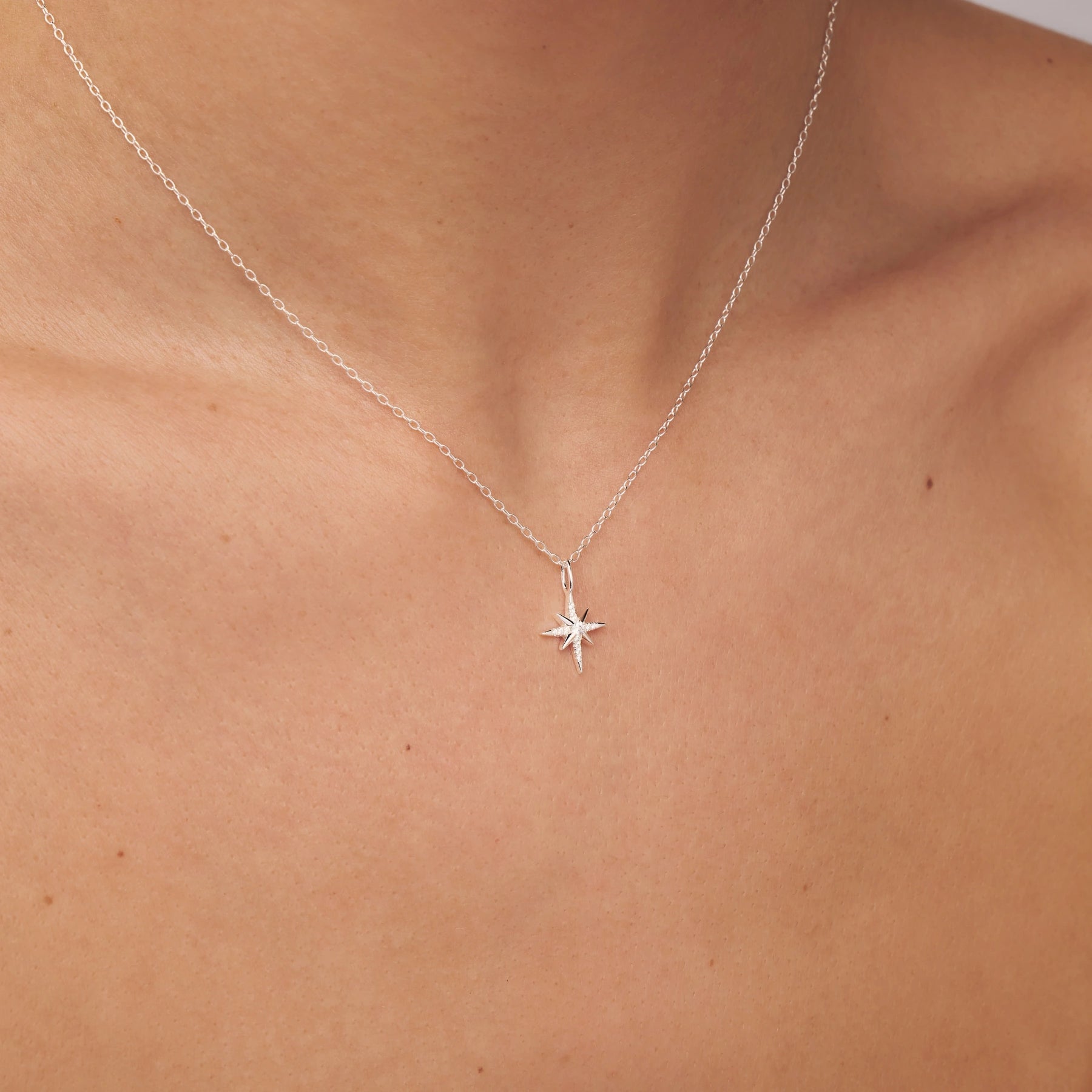 Silver Diamond Style North Star Necklace