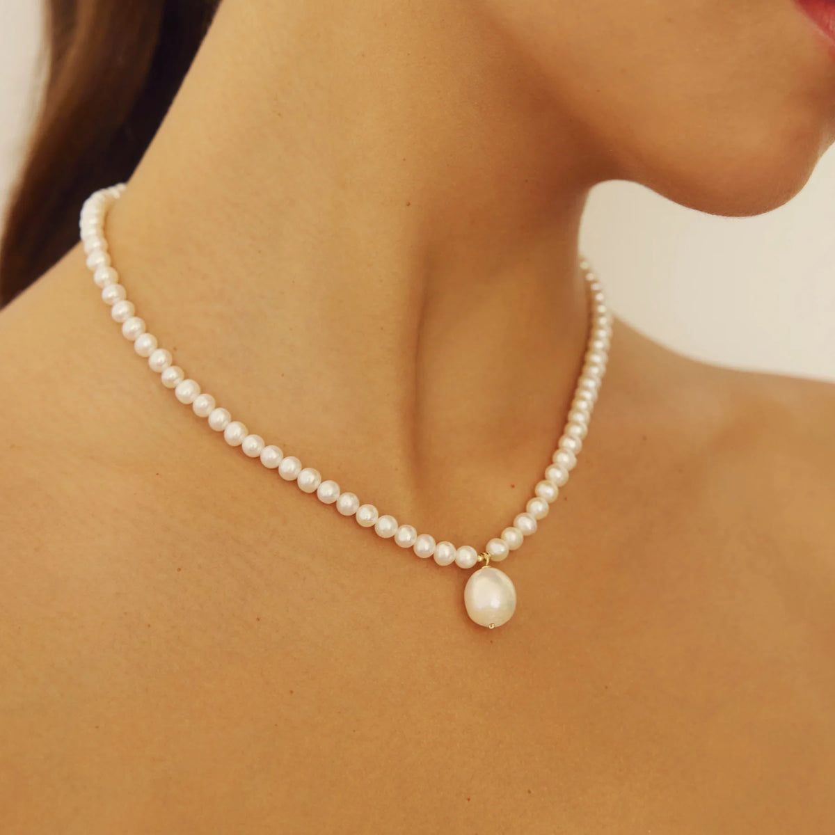 Gold Pearl with Baroque Drop Necklace