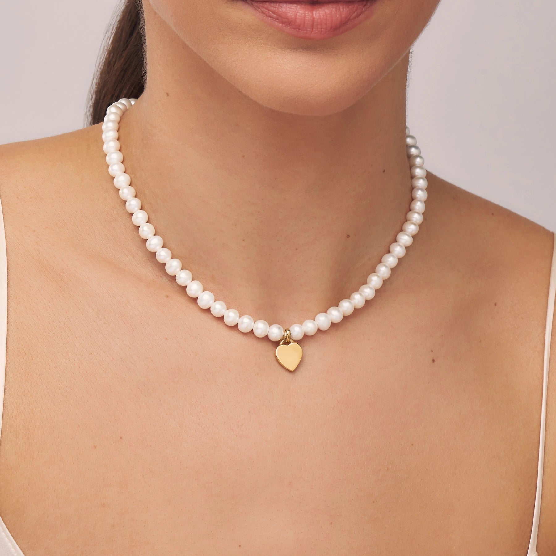 Gold Large Pearl Personalised Heart Necklace