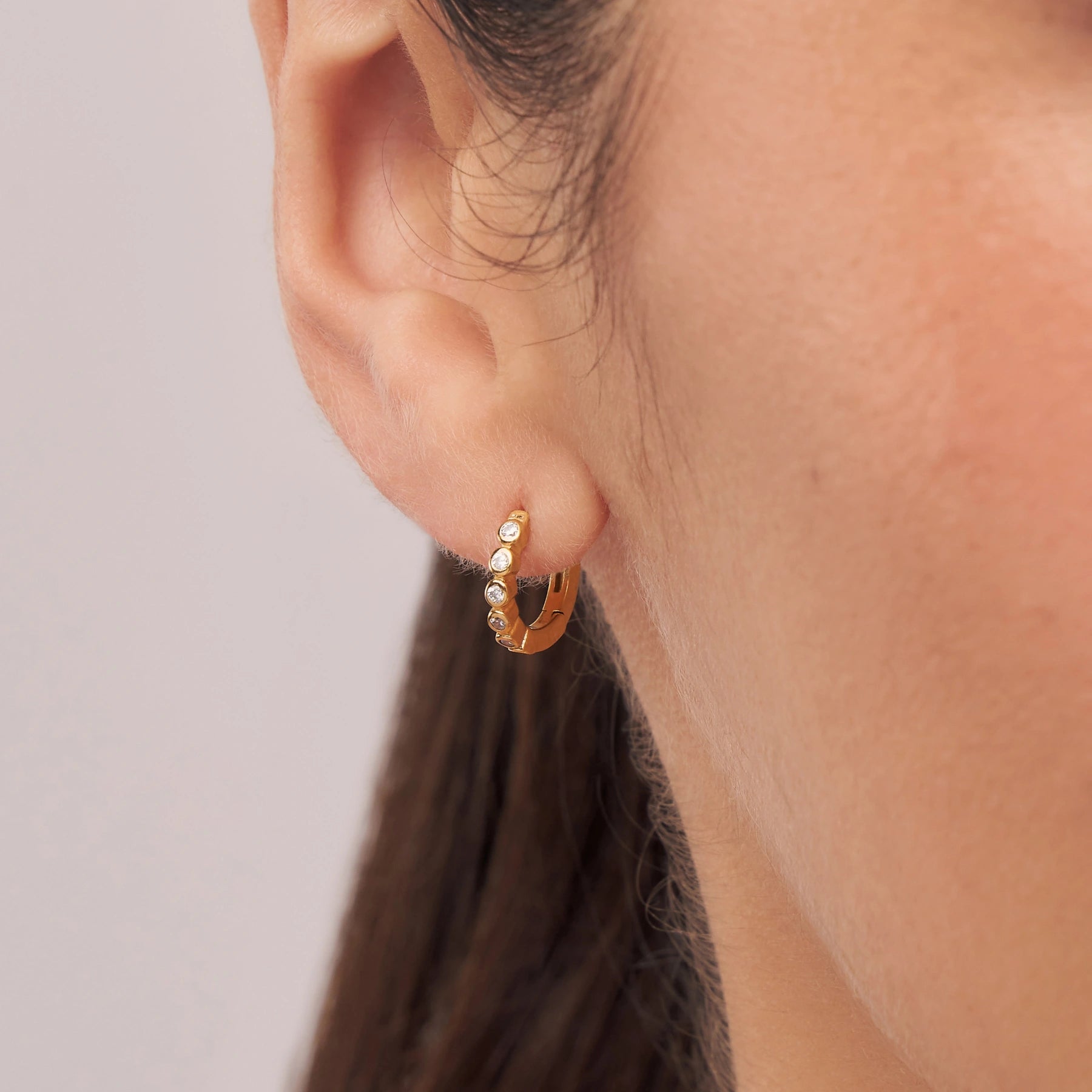 Gold Round Diamond Style Huggie Hoop Earrings