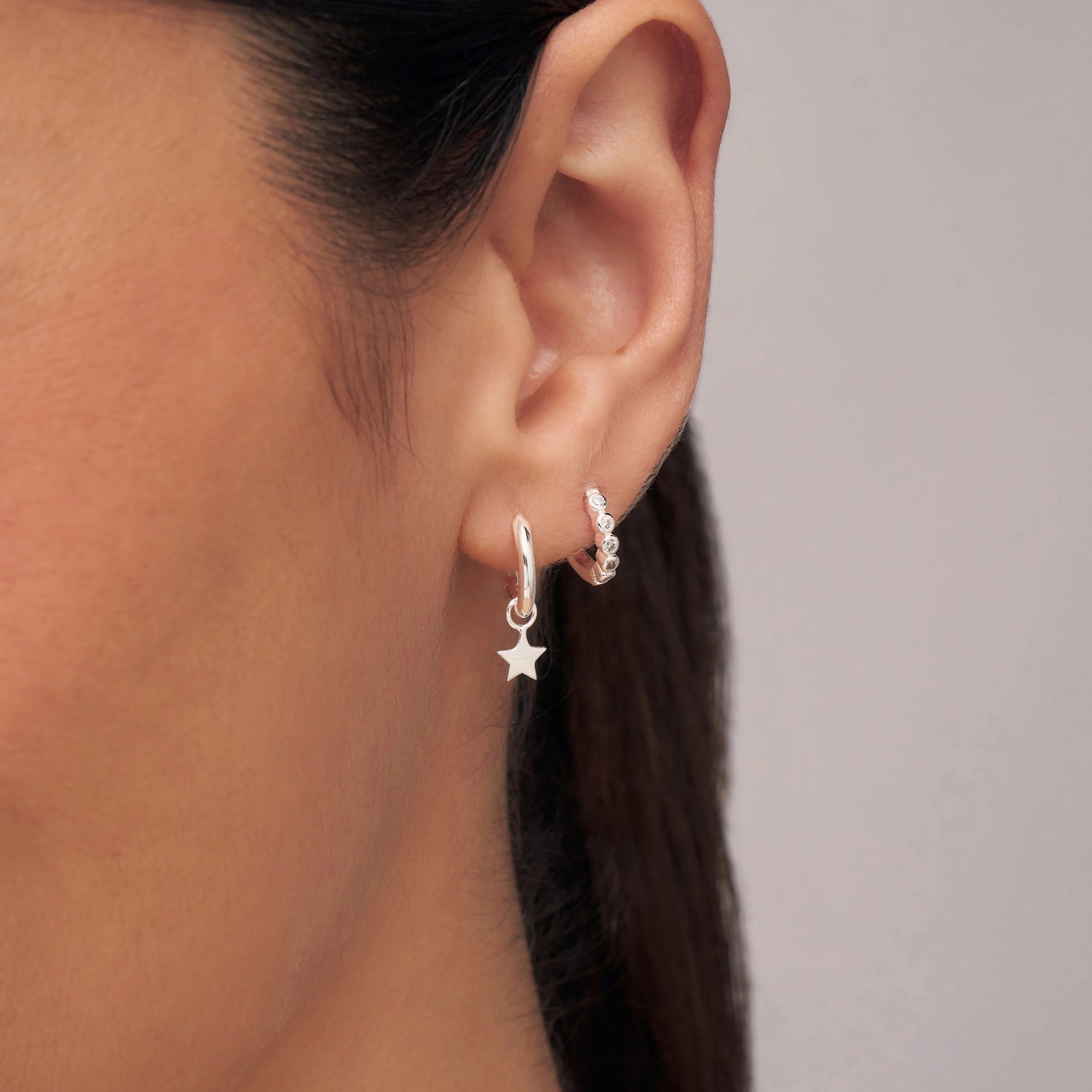 Silver Round Diamond Style Huggie Hoop Earrings