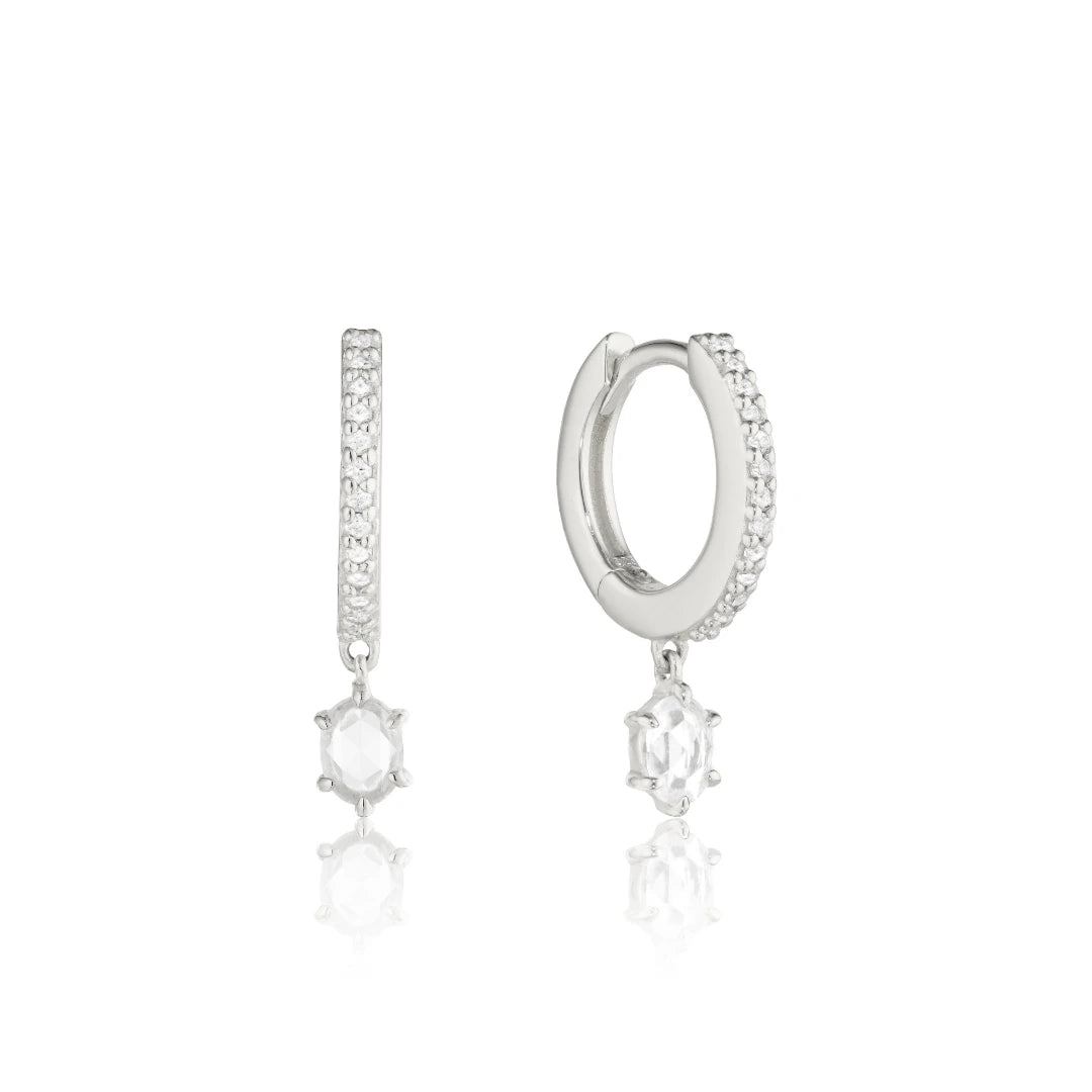 Silver Diamond Style Hexagon Drop Earrings