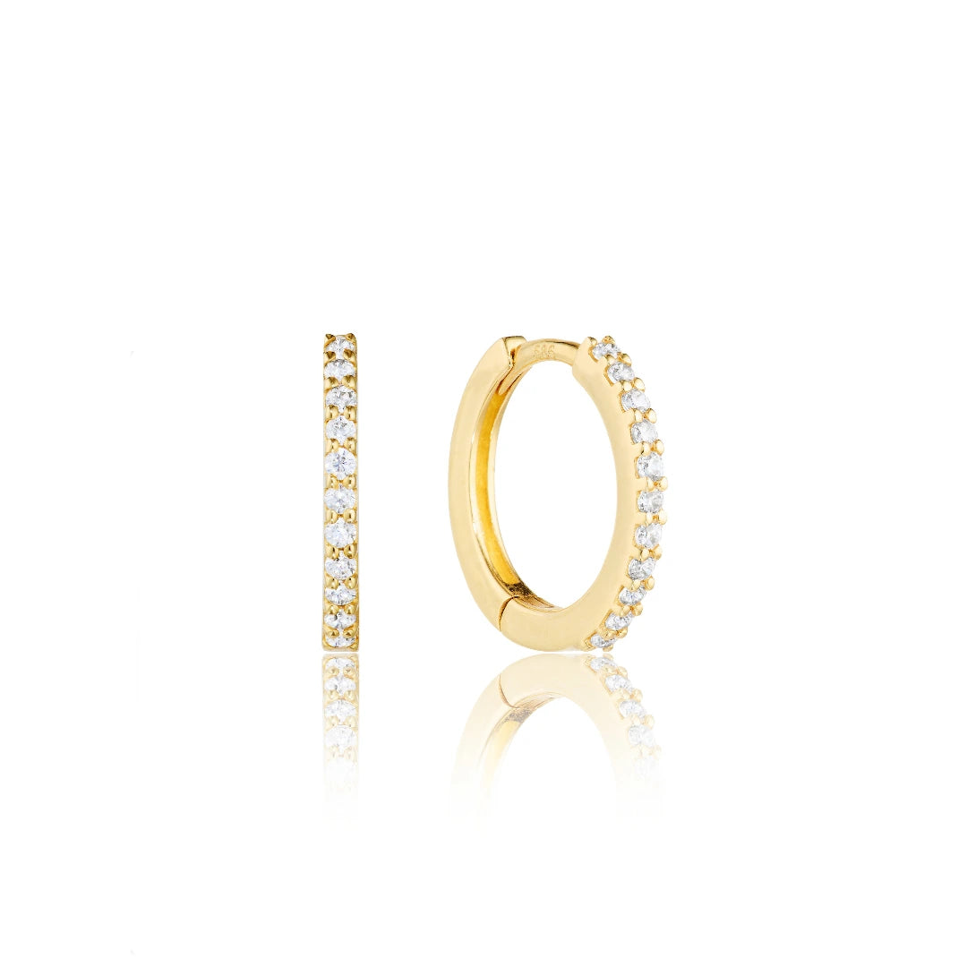 Gold Diamond Style Slim Huggie Hoop Earrings