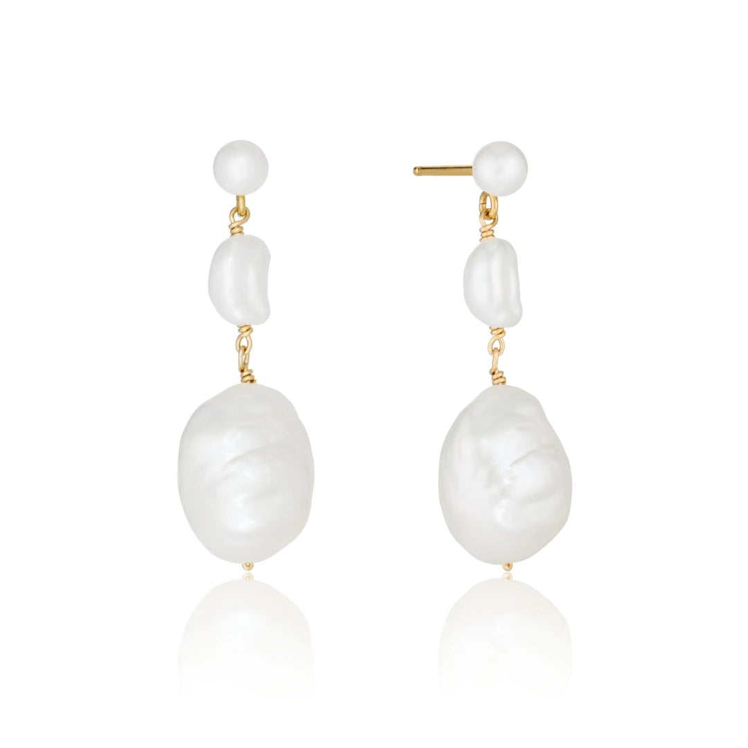 Gold Multi Baroque Pearl Drop Earrings