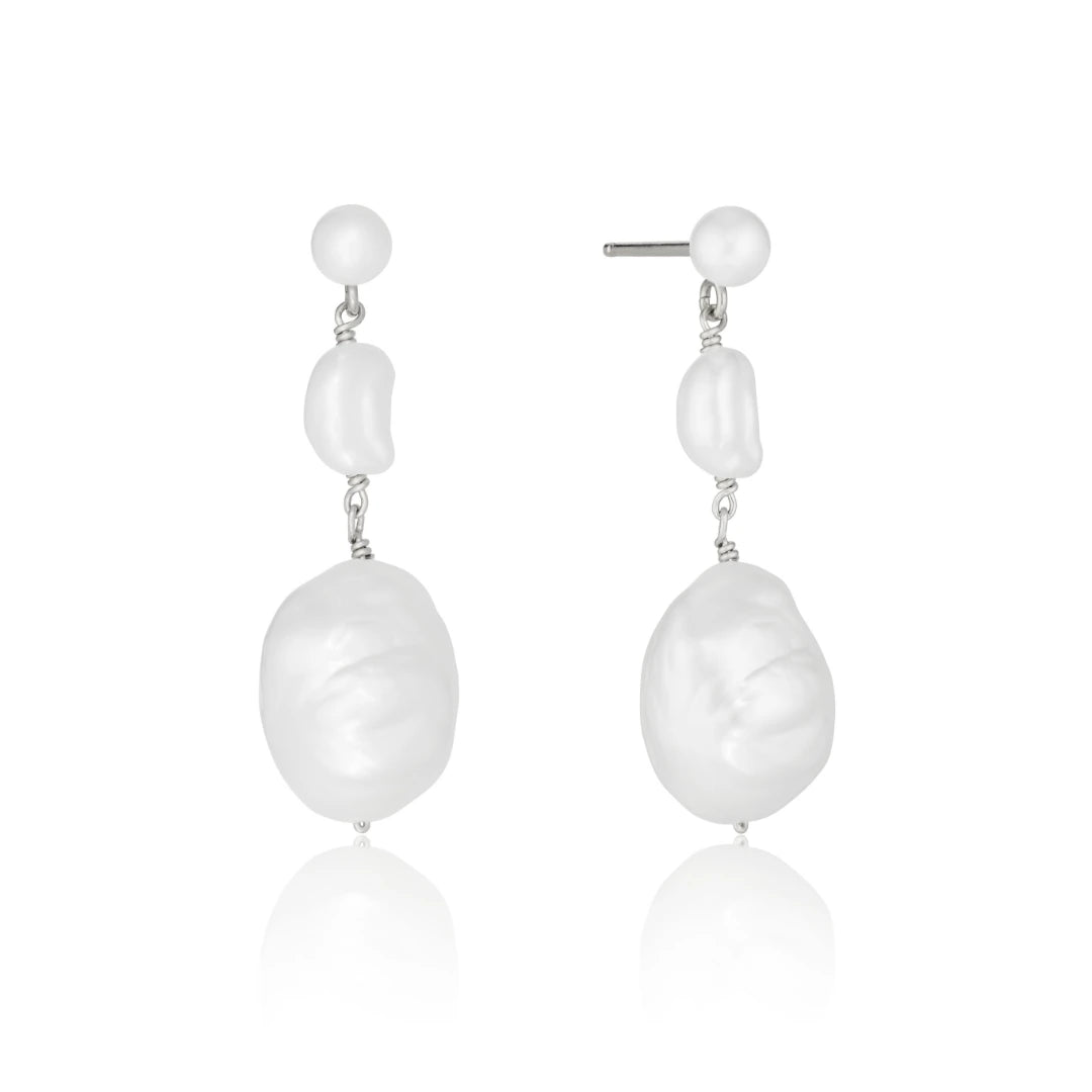 Silver Multi Baroque Pearl Drop Earrings