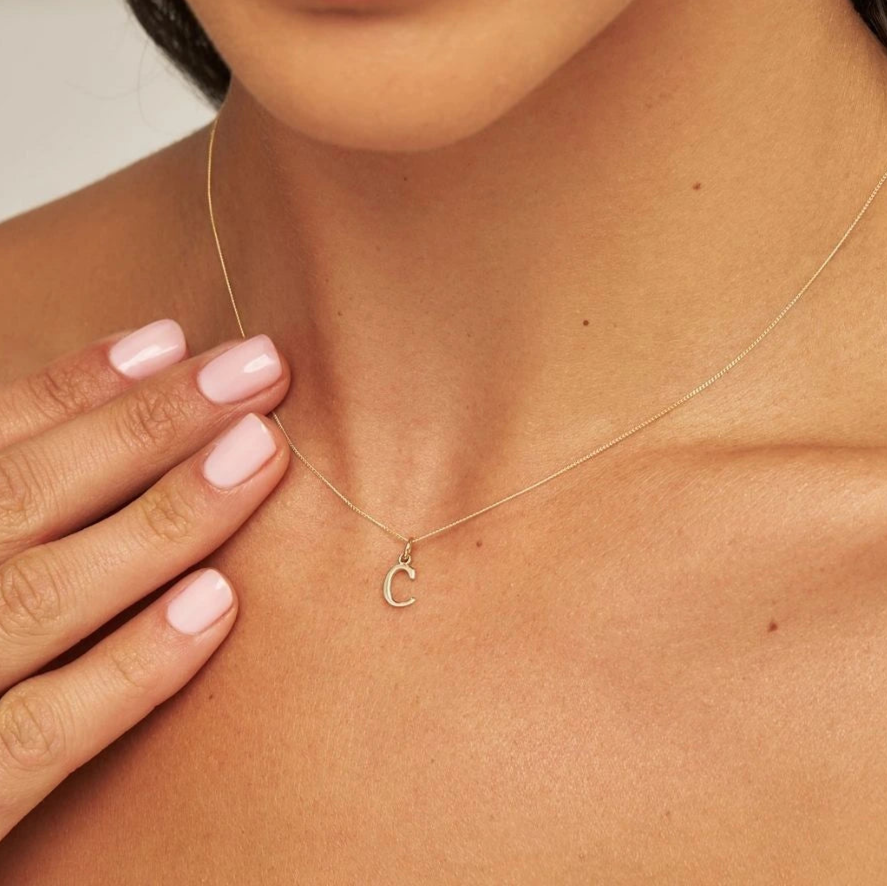 Solid Gold Curve Initial Letter Necklace