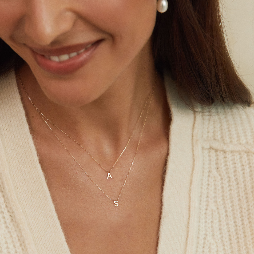 Solid Gold Miniature Initial Letter Necklace