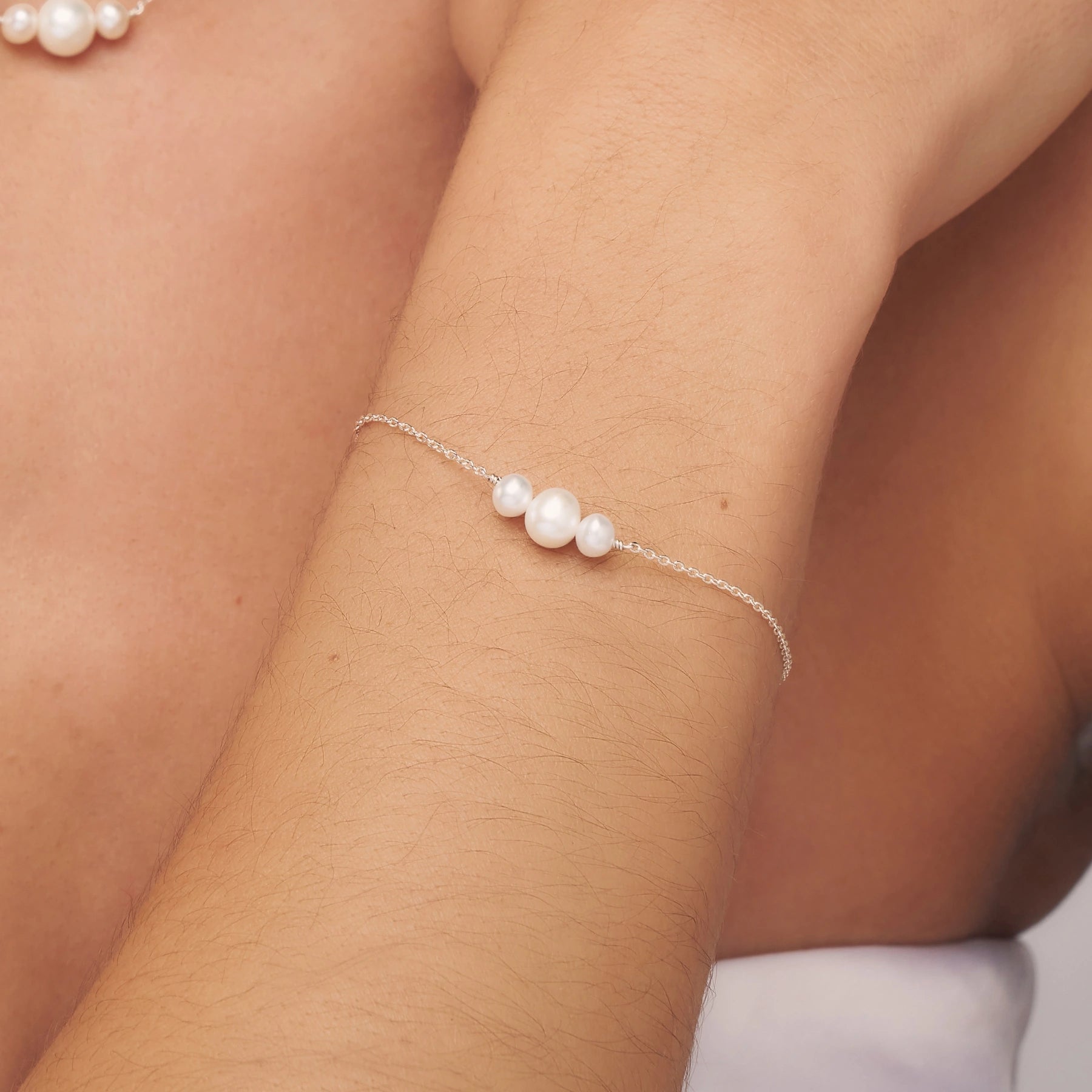 Solid White Gold Multi Pearl Cluster Bracelet