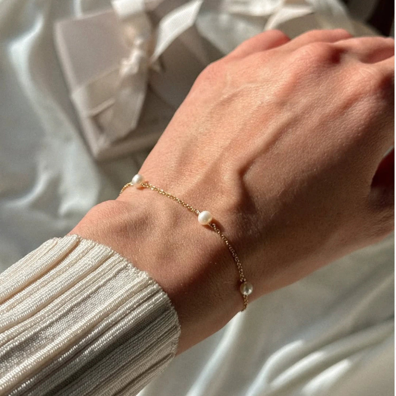 Gold Five Pearl Bracelet
