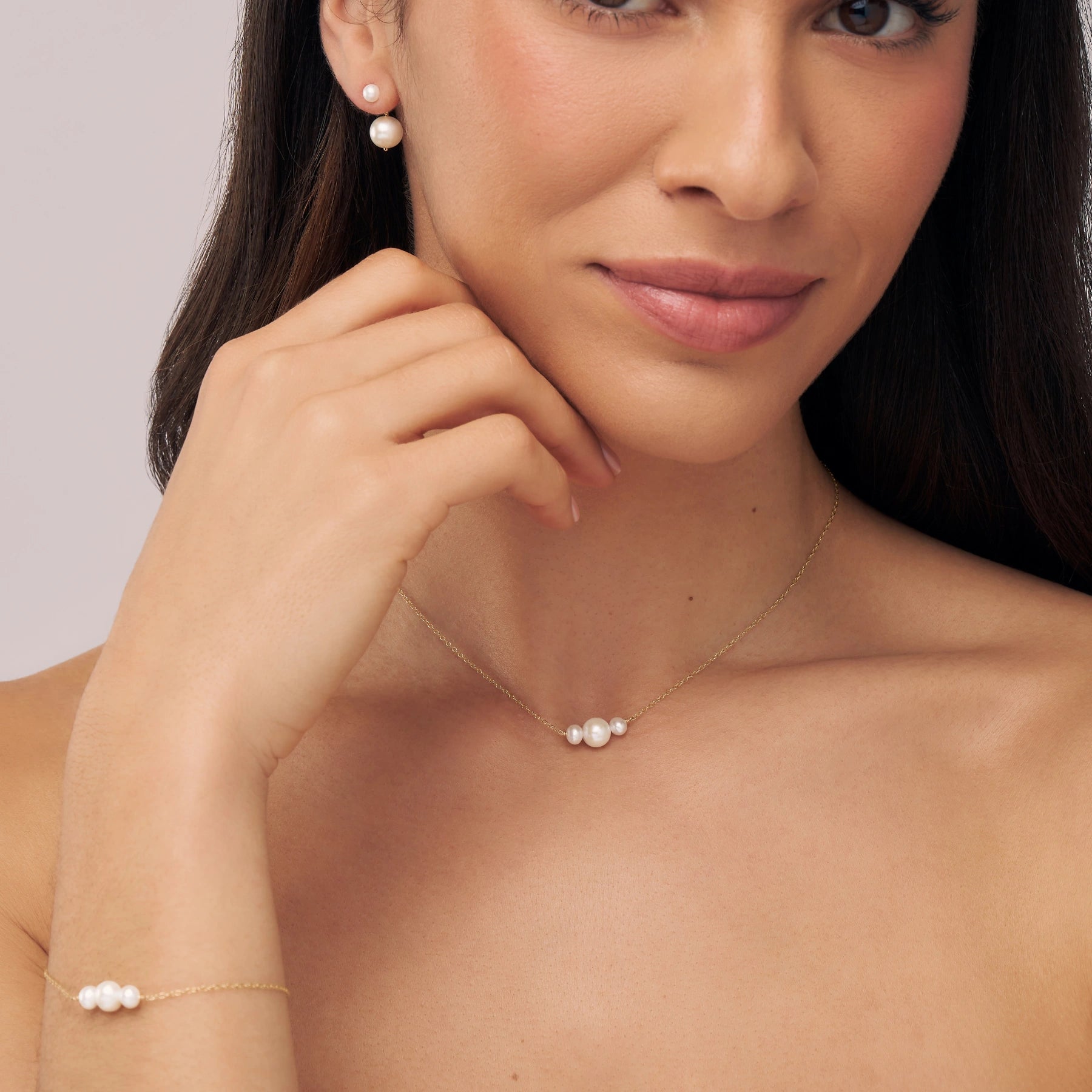 Gold Medium Double-Sided Pearl Drop Stud Earrings
