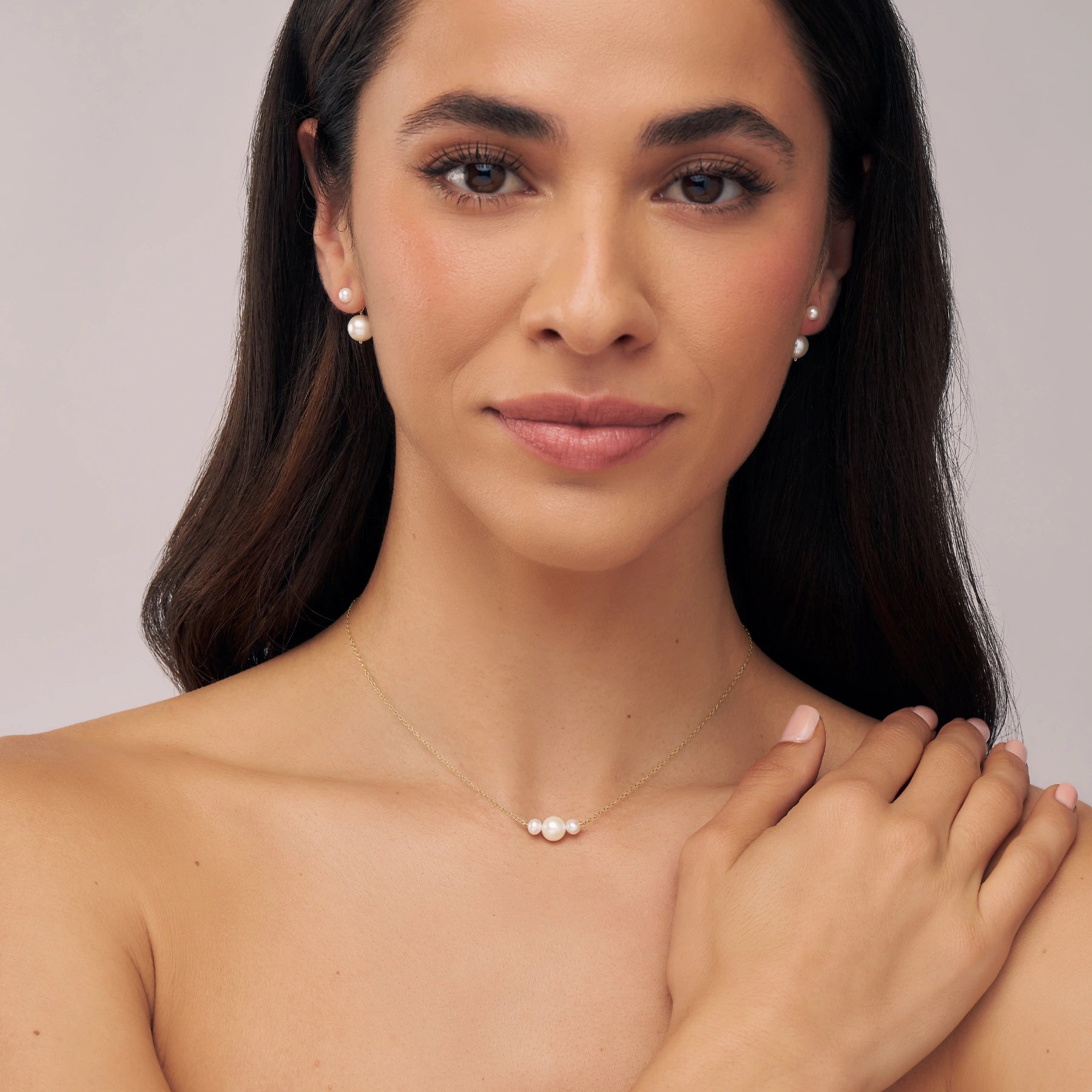 Gold Medium Double-Sided Pearl Drop Stud Earrings