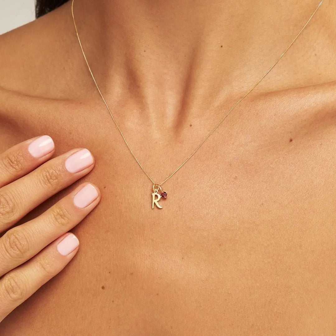 Solid Gold Curve Initial Letter Necklace