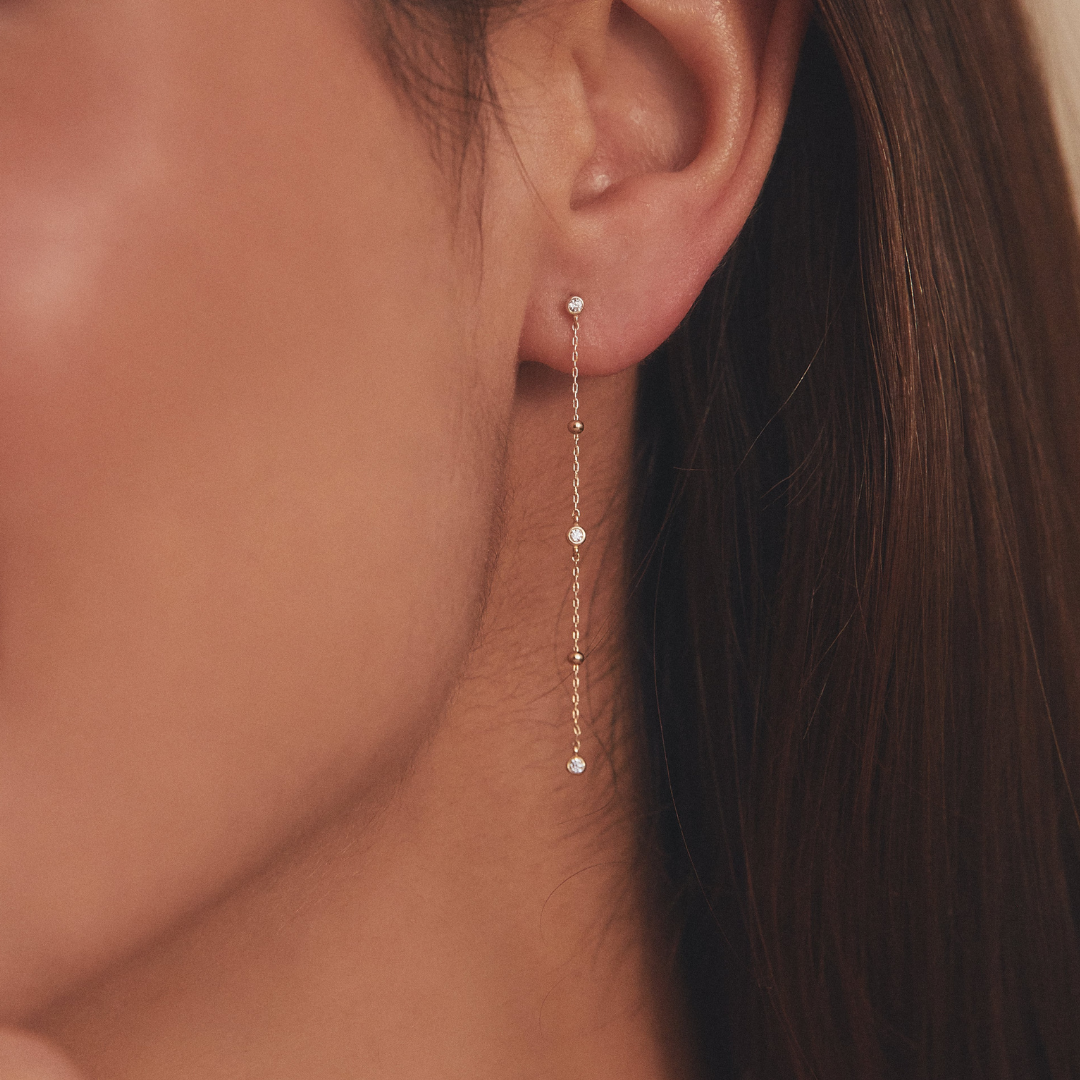 Silver Diamond Style Drop Satellite Stud Earrings
