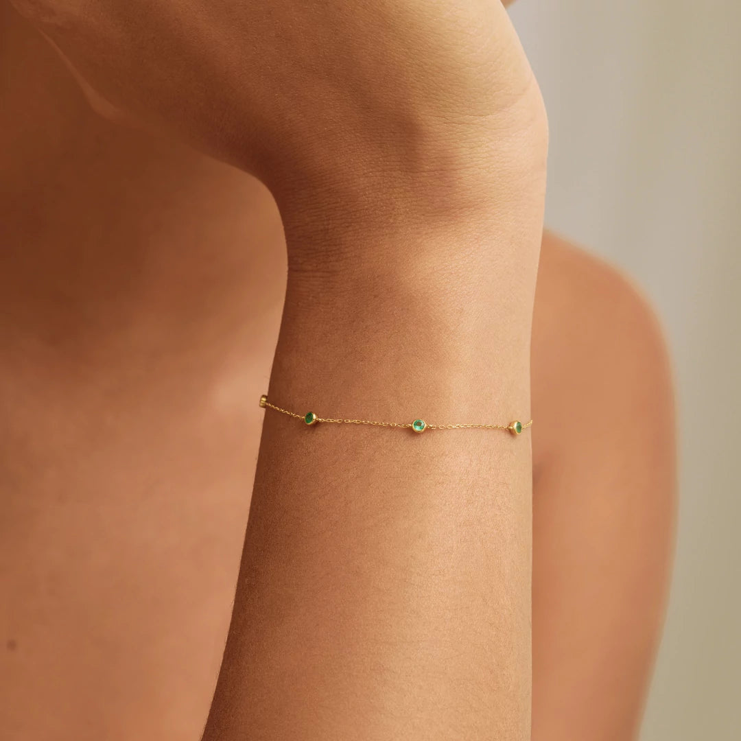 Solid Gold Five Stone Emerald Bracelet