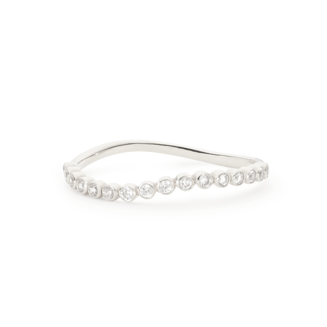 Silver Diamond Style Wave Ring