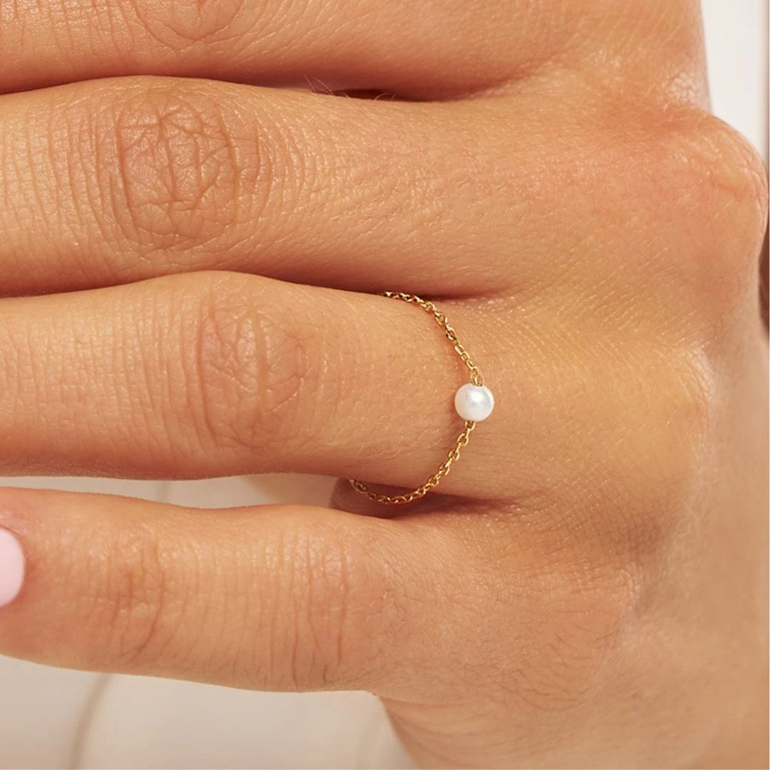 Gold Pearl Chain Ring