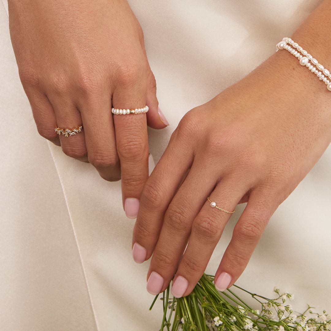Gold Pearl Chain Ring