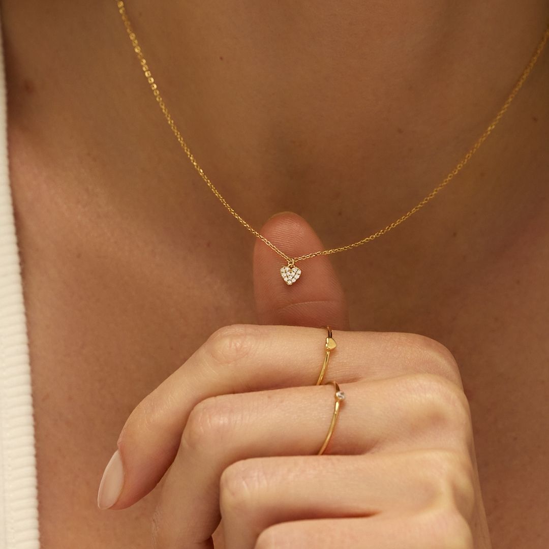 Gold Diamond Style Cluster Heart Necklace