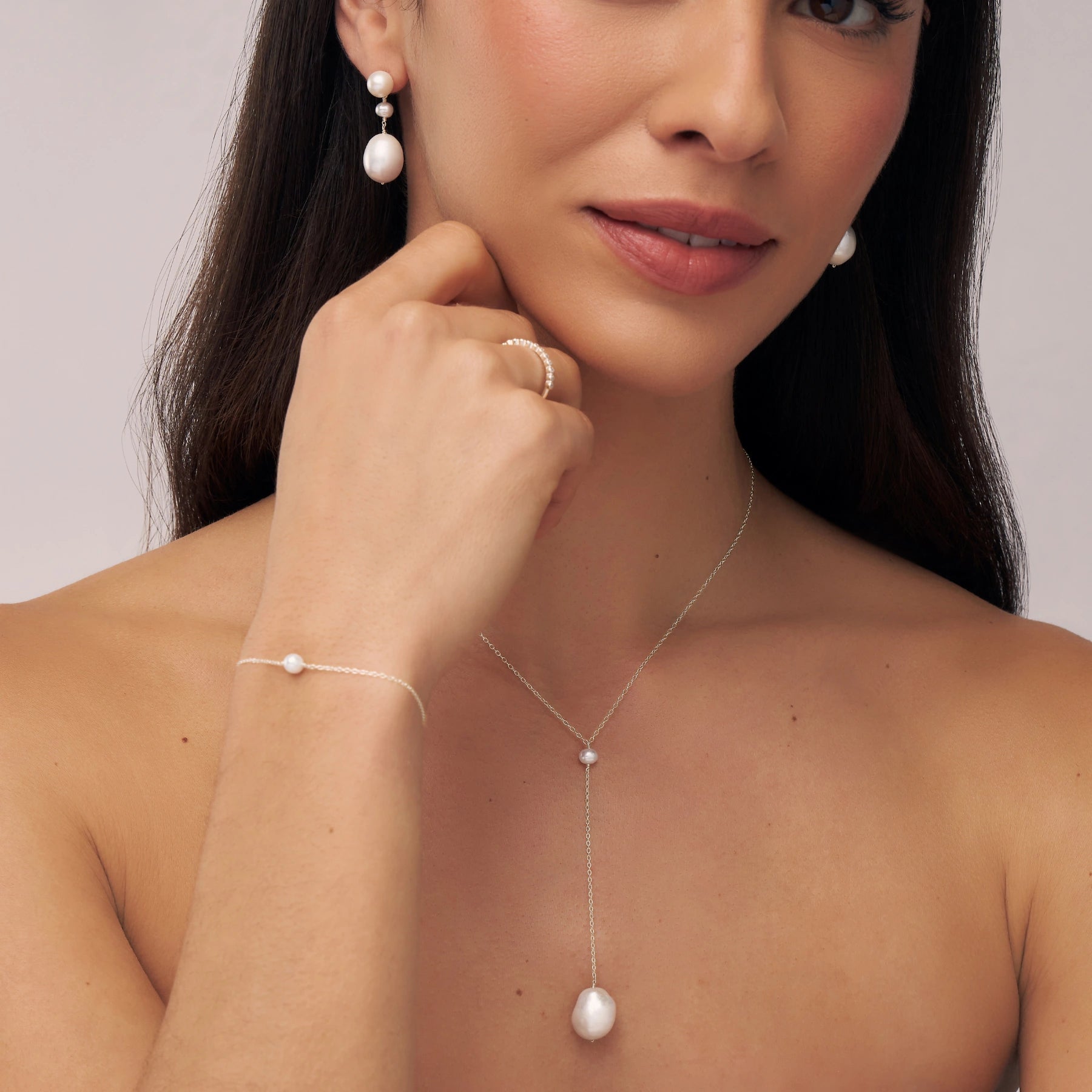 Silver Large Baroque Pearl Drop Stud Earrings