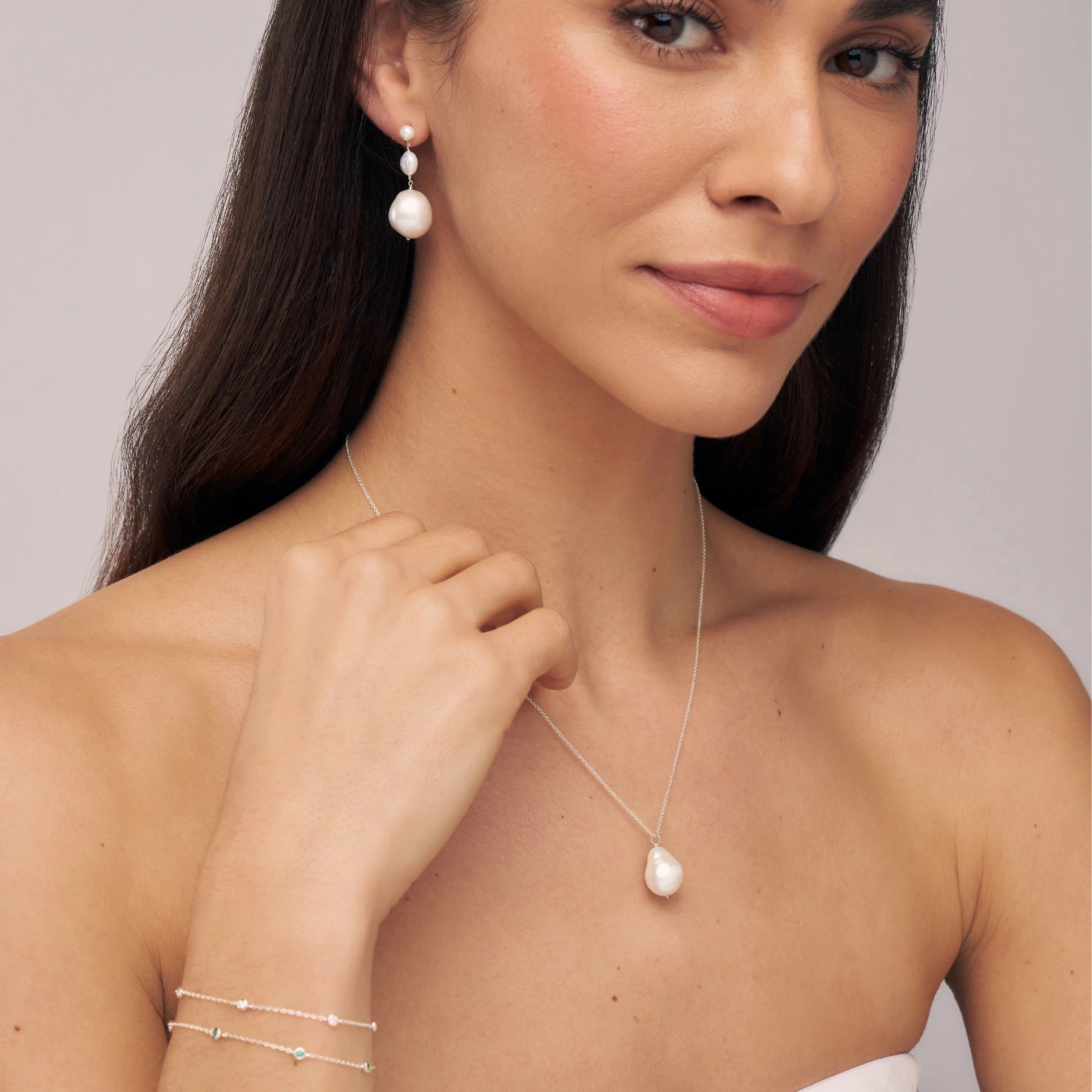 Solid White Gold Extra Large Baroque Pearl Necklace