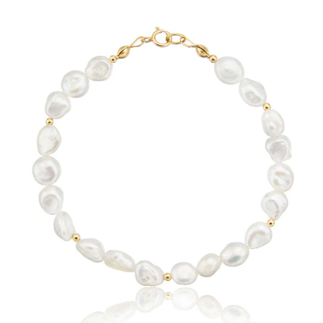 Gold Beaded Baroque Pearl Bracelet