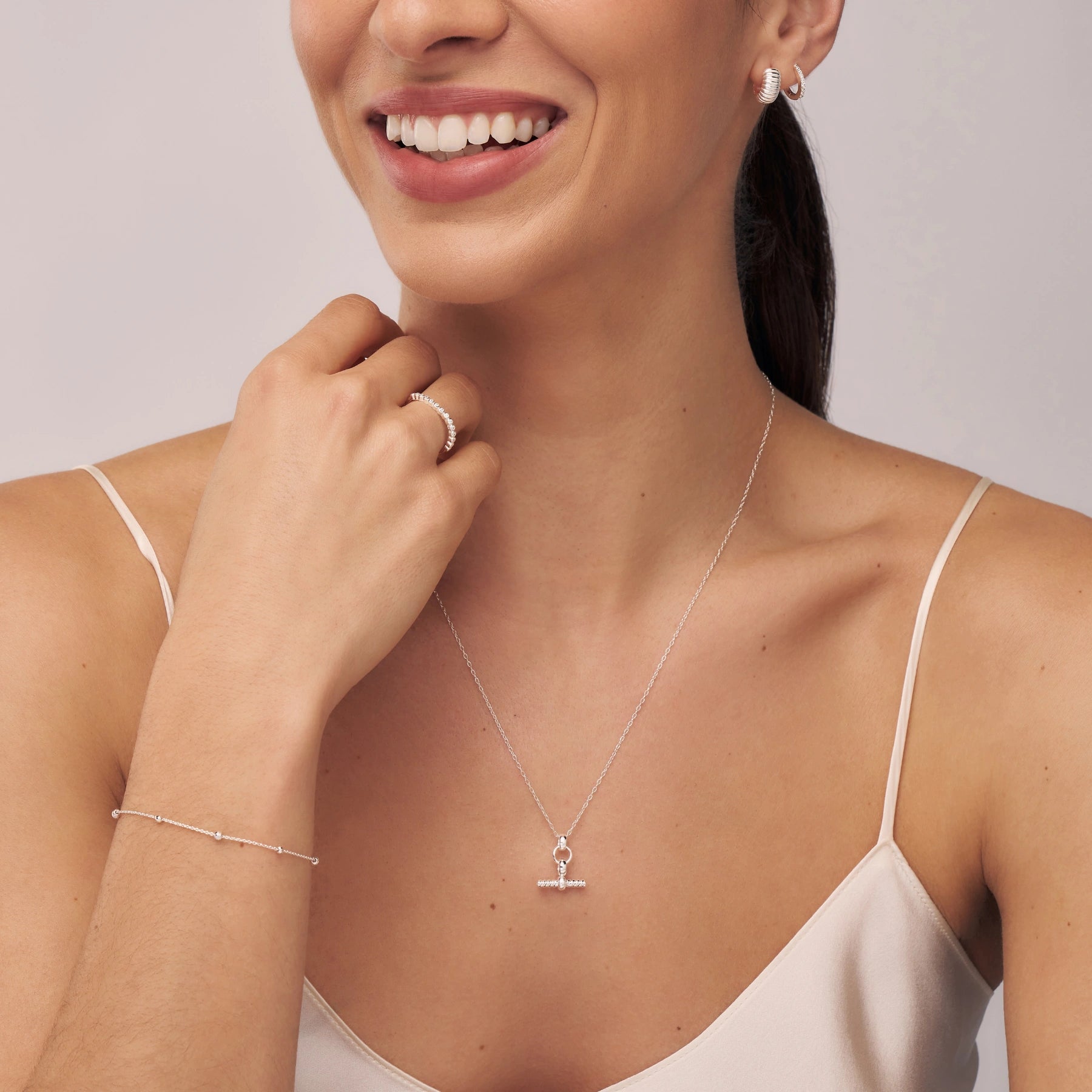 Silver Mini Twisted T-Bar Necklace