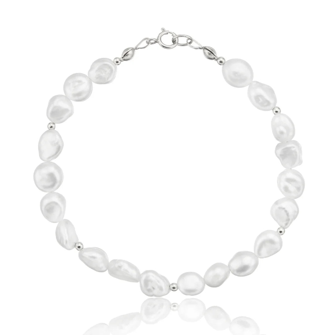 Silver Beaded Baroque Pearl Bracelet