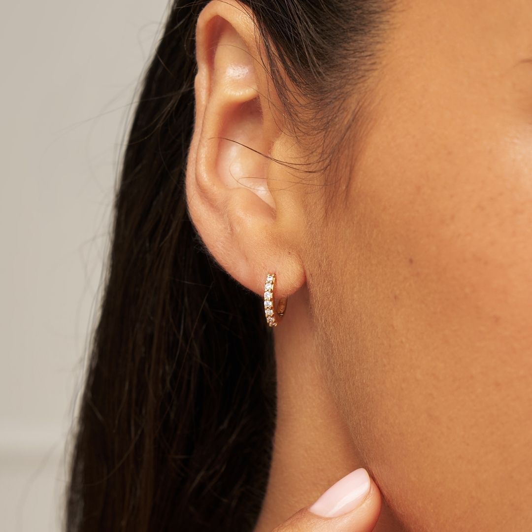 Solid Gold Genuine Diamond Huggie Hoop Earrings