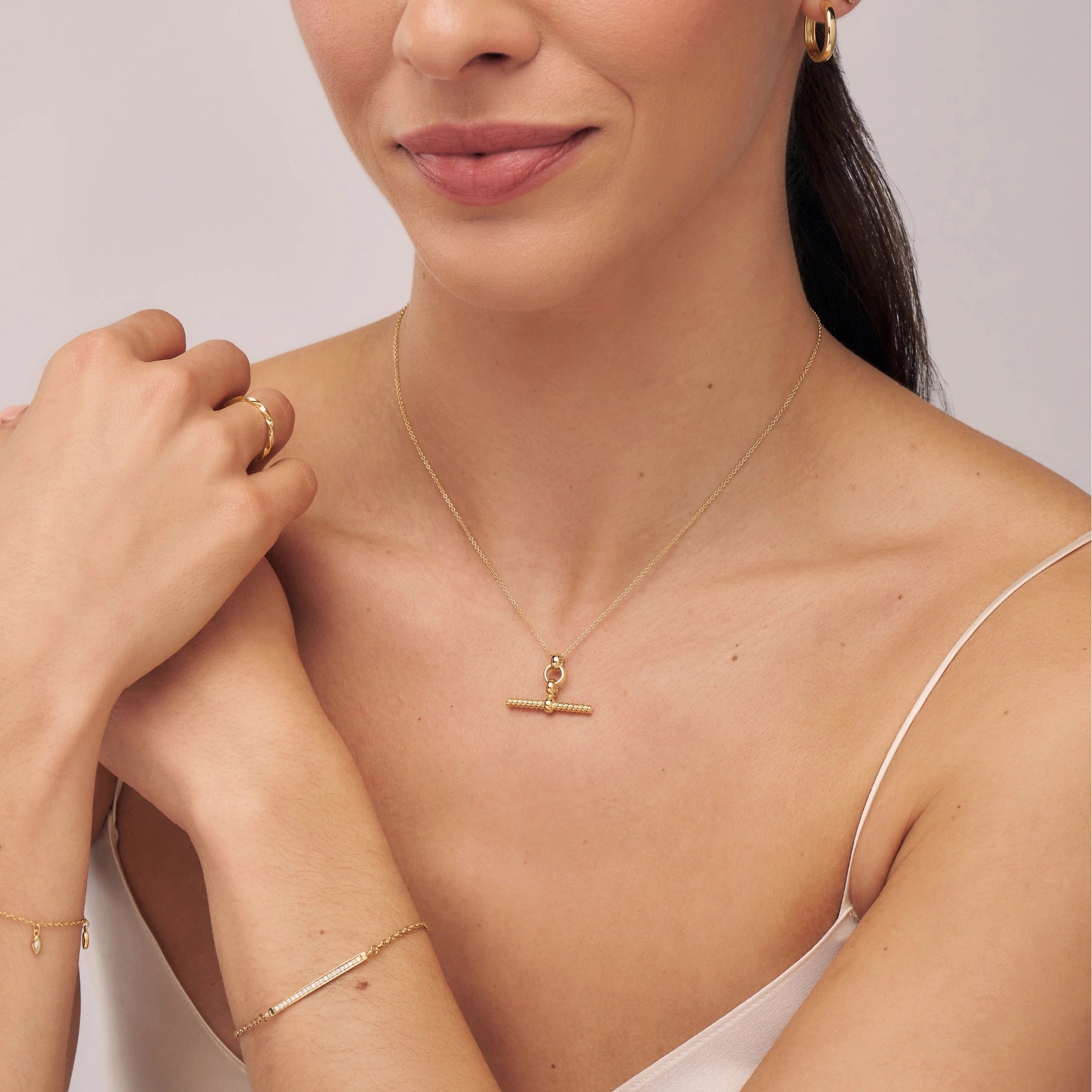 Gold Twisted T-Bar Necklace