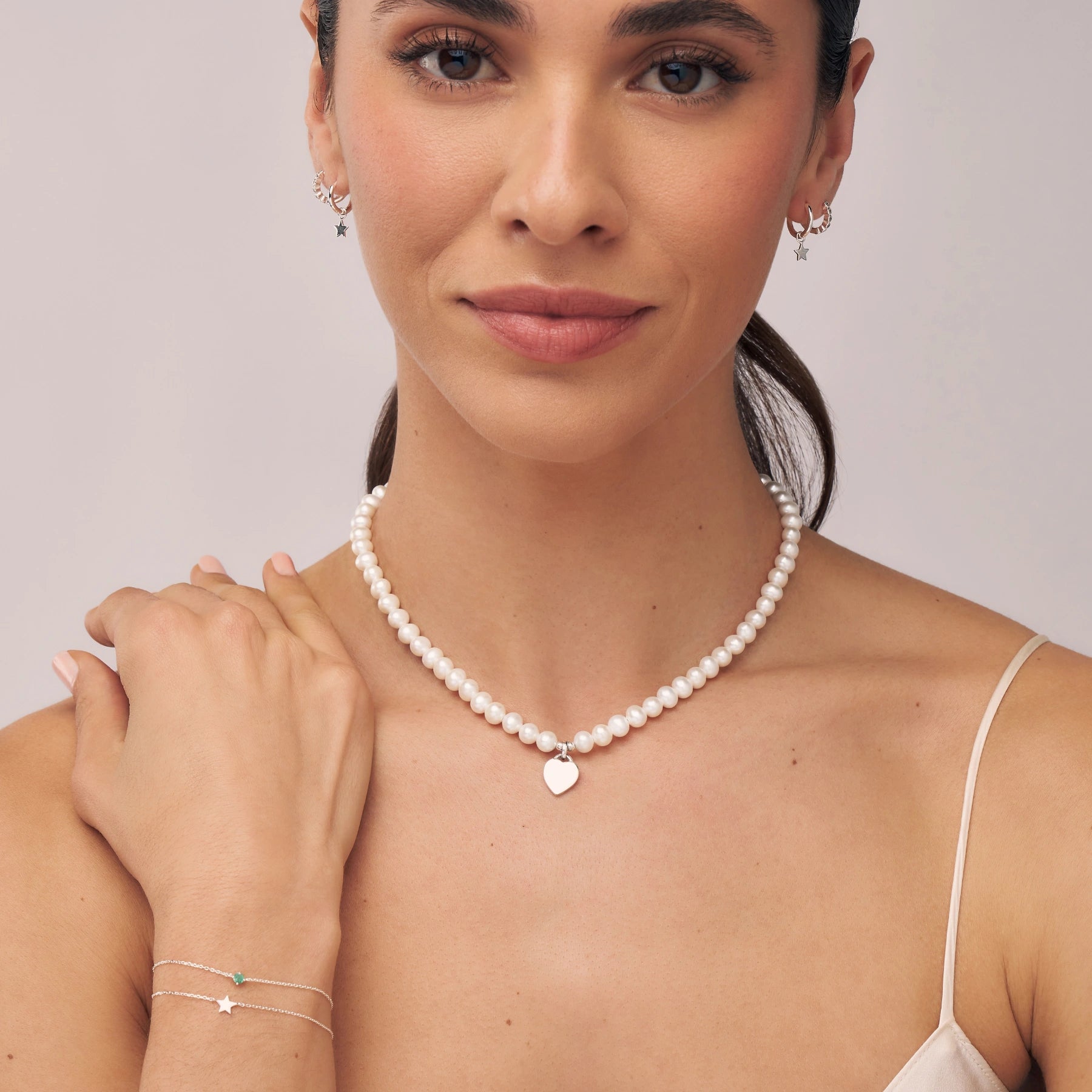 Silver Large Pearl Personalised Heart Necklace