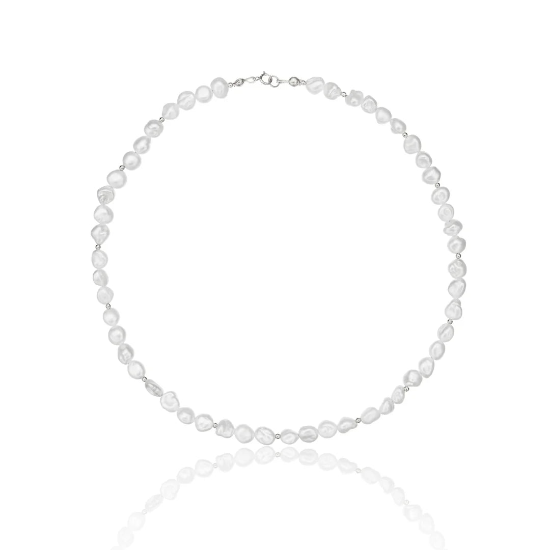 Silver Beaded Baroque Pearl Choker