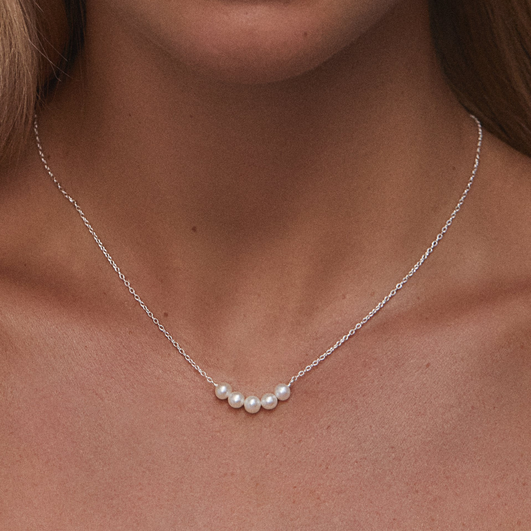 Silver Pearl Cluster Necklace