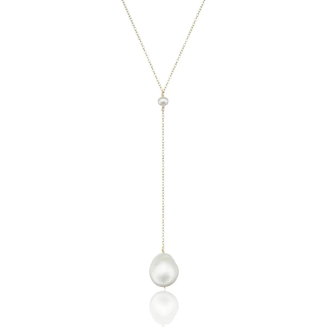 Gold Large Baroque Pearl Lariat Necklace