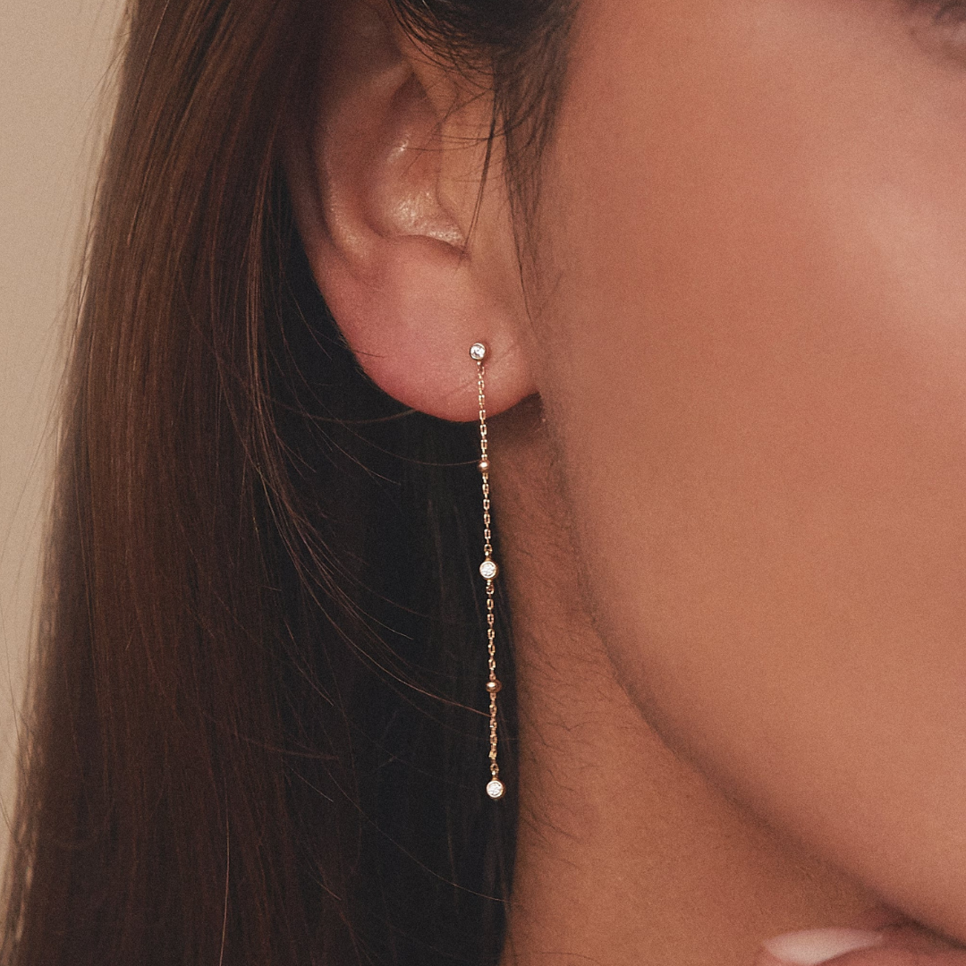 Gold Diamond Style Drop Satellite Stud Earrings