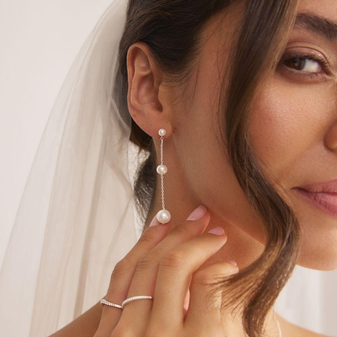 Gold Three Graduated Pearl Drop Earrings