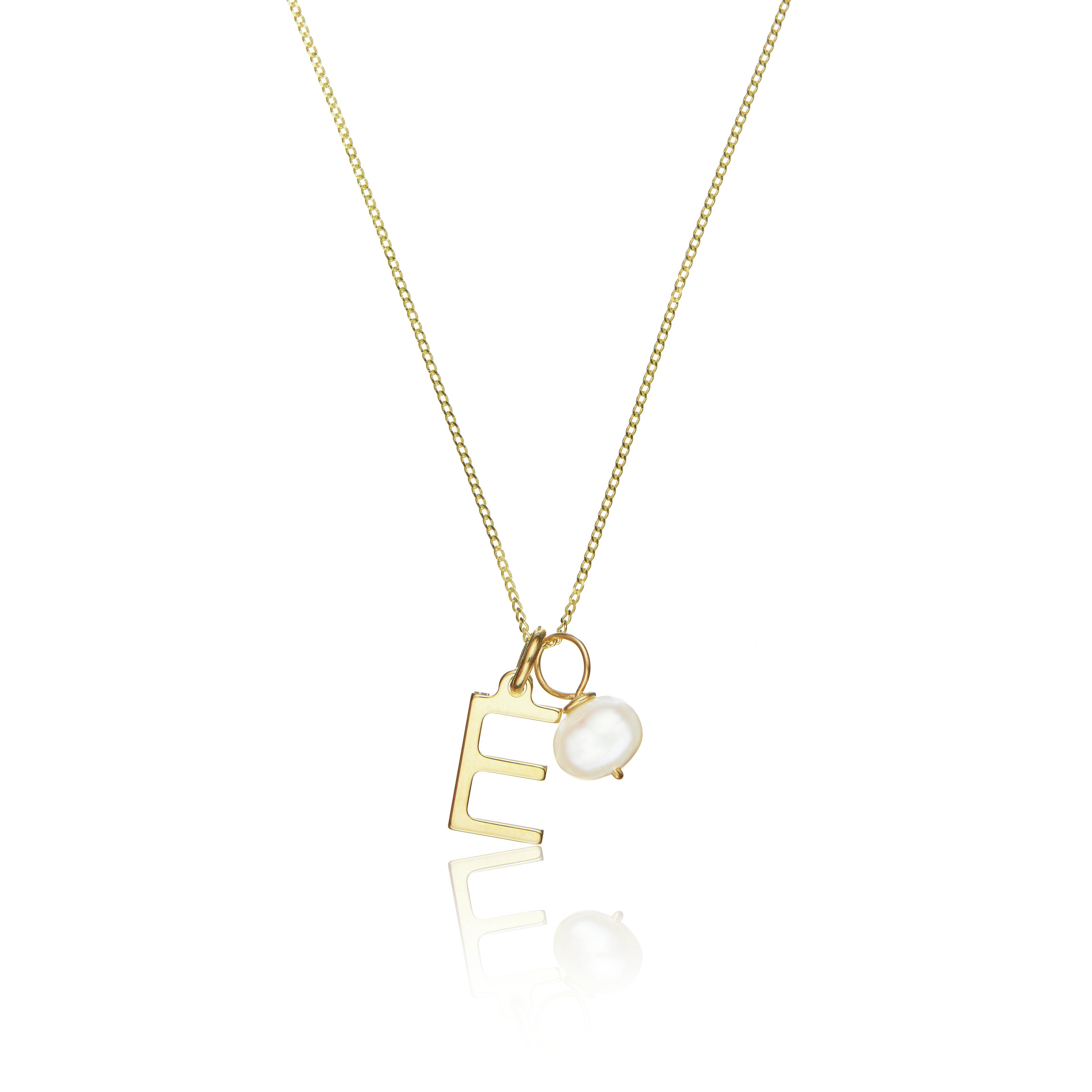 Solid Gold Initial and Pearl Drop Necklace