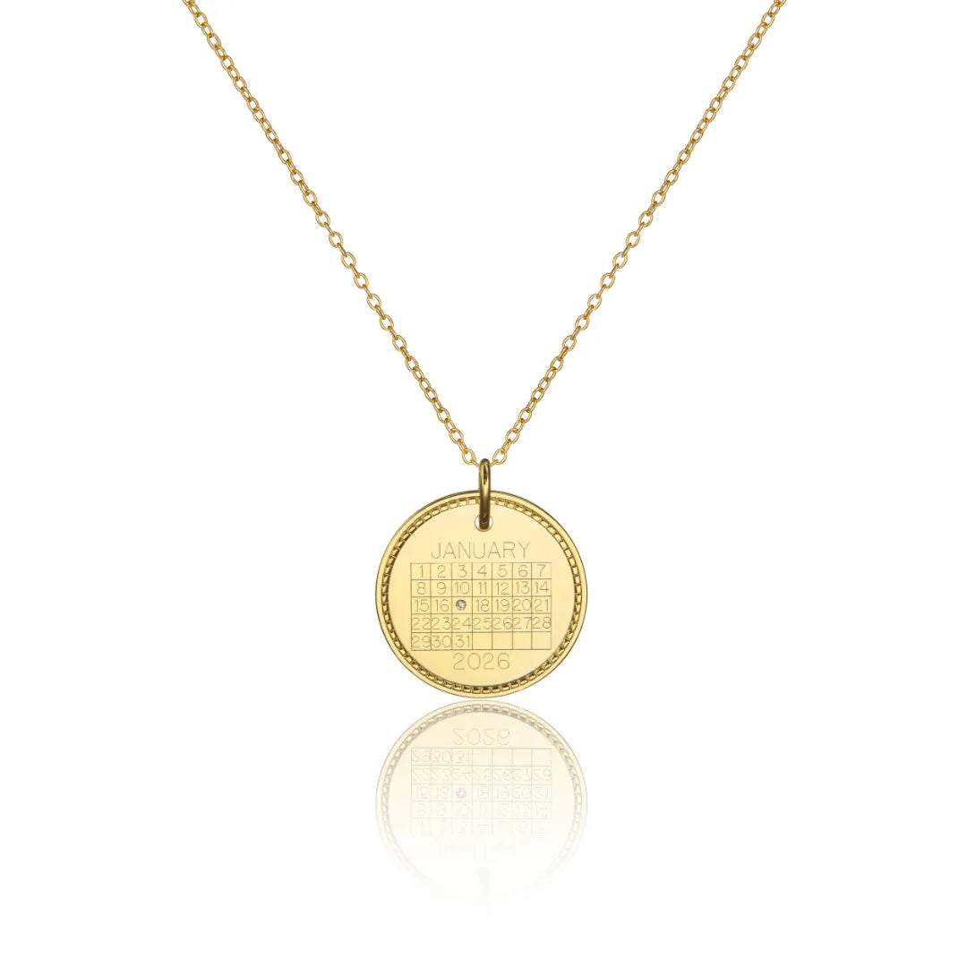Gold Large Personalised Calendar Rope Disc Necklace