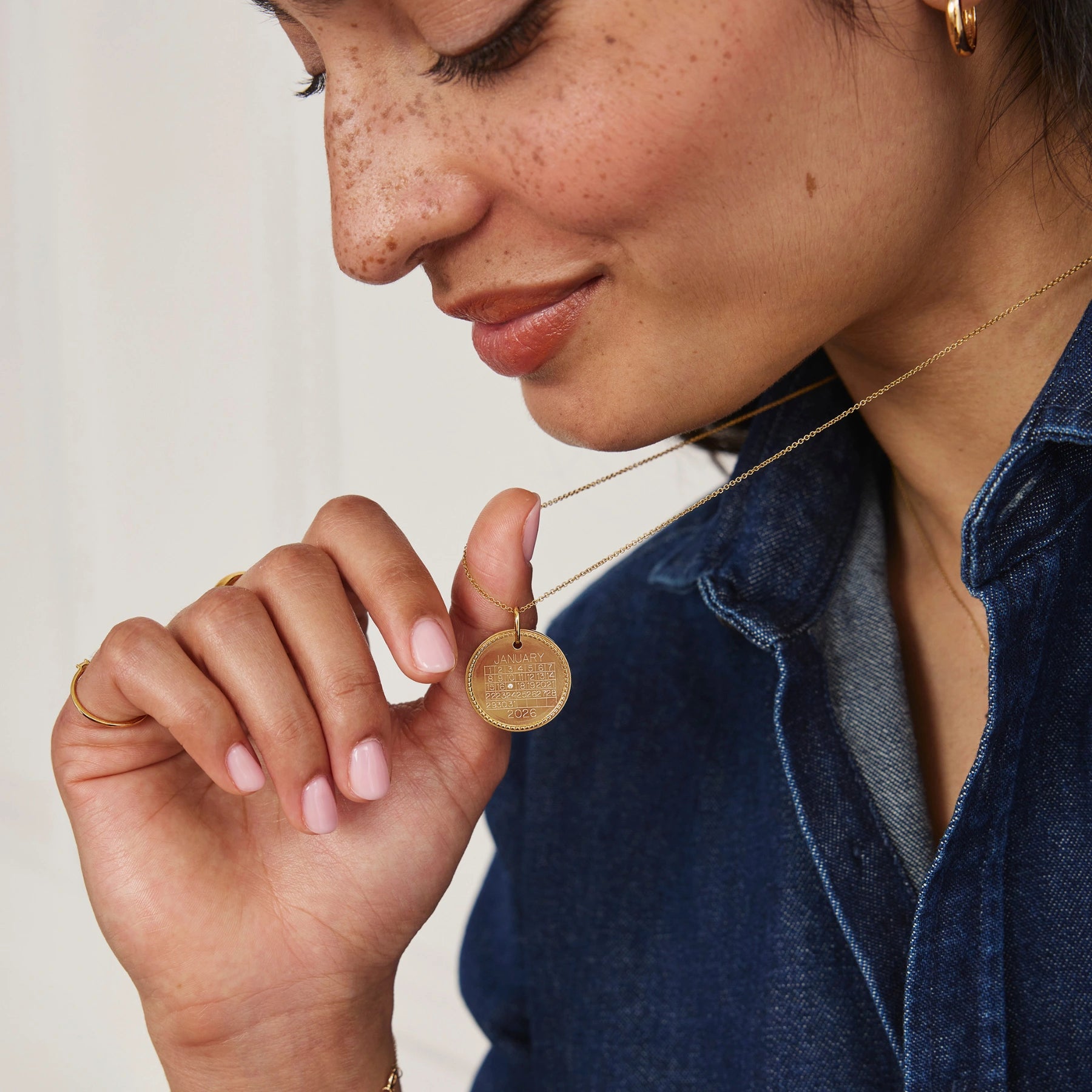 Gold Large Personalised Calendar Rope Disc Necklace