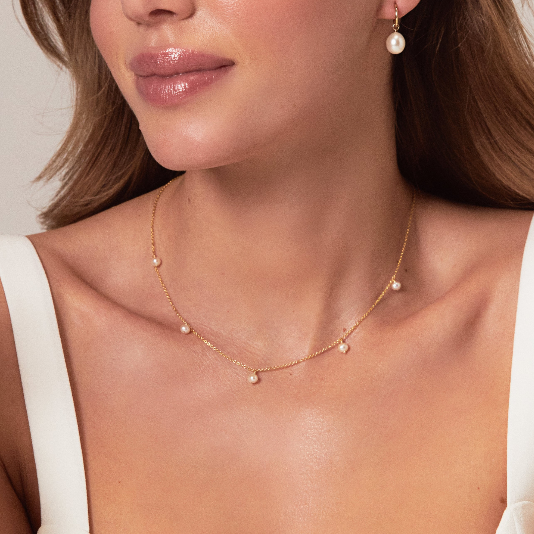 Rose Gold Five Pearl Drop Choker