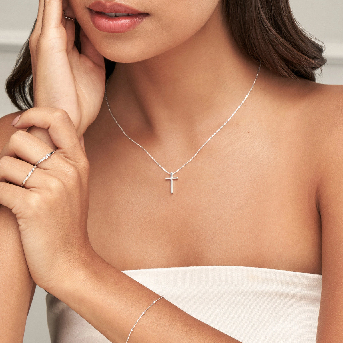 Silver Thread-through Cross Necklace
