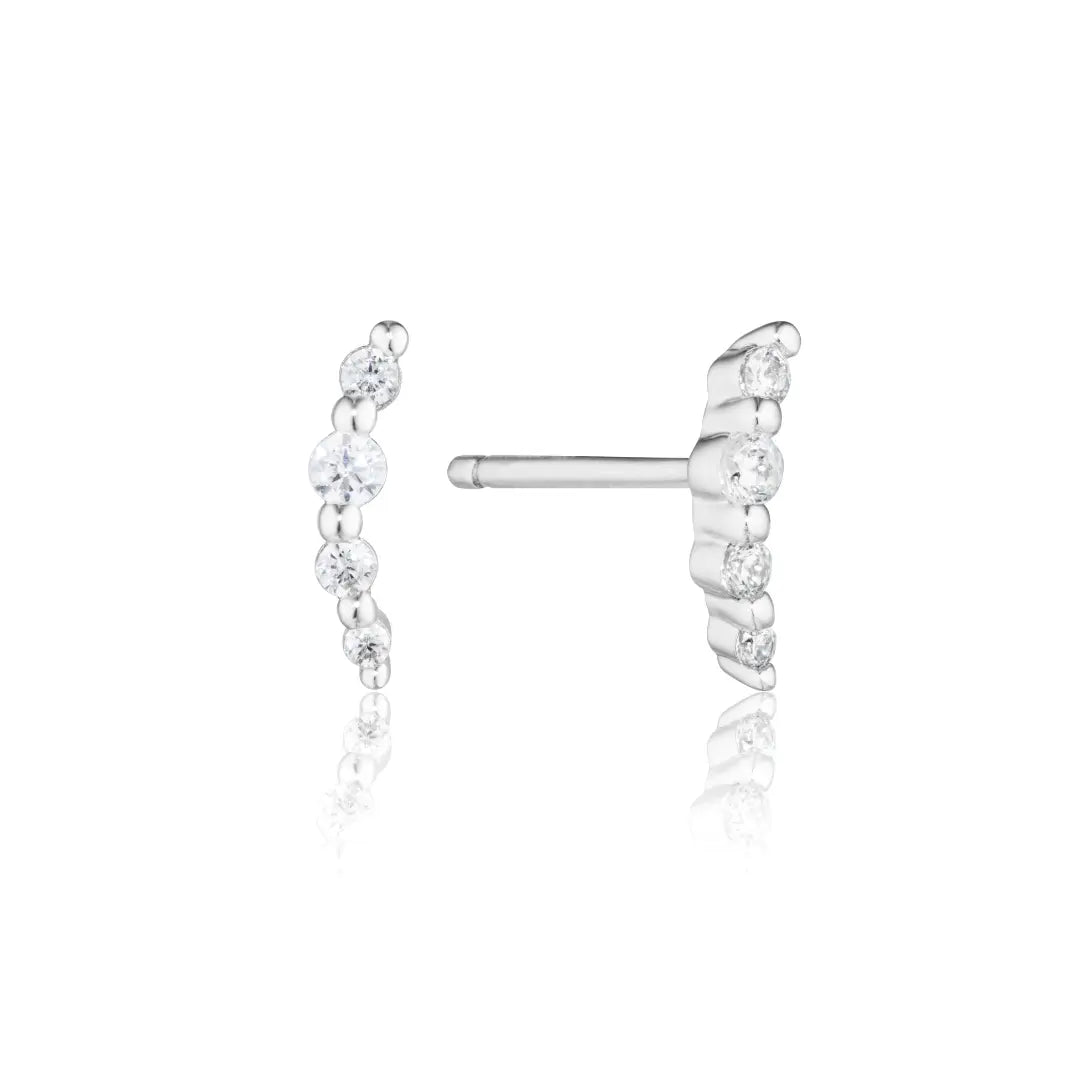 Silver Mini Ear Climber Diamond Style Stud Earrings