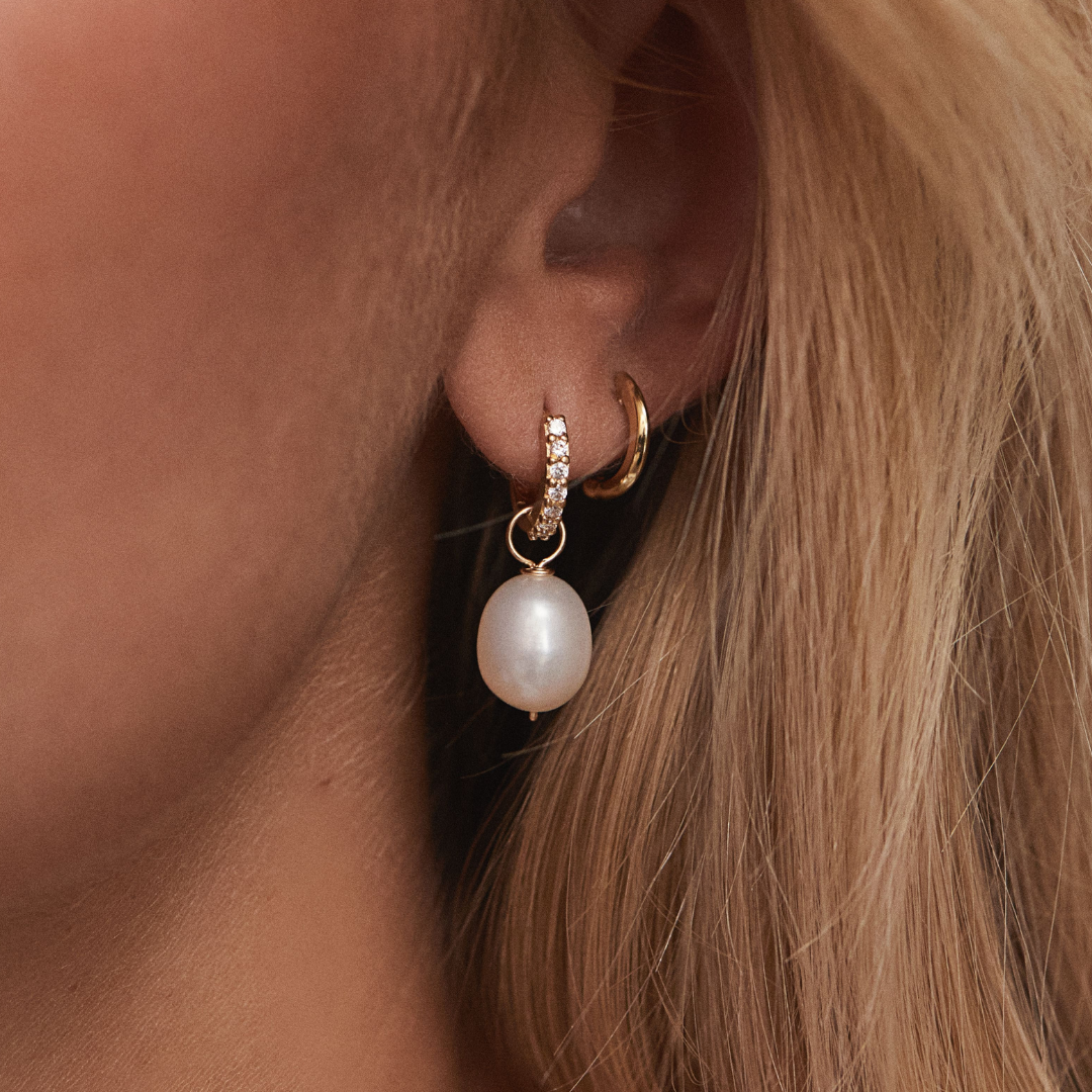 Silver Pearl Drop Huggies and Plain Huggies Earrings Set