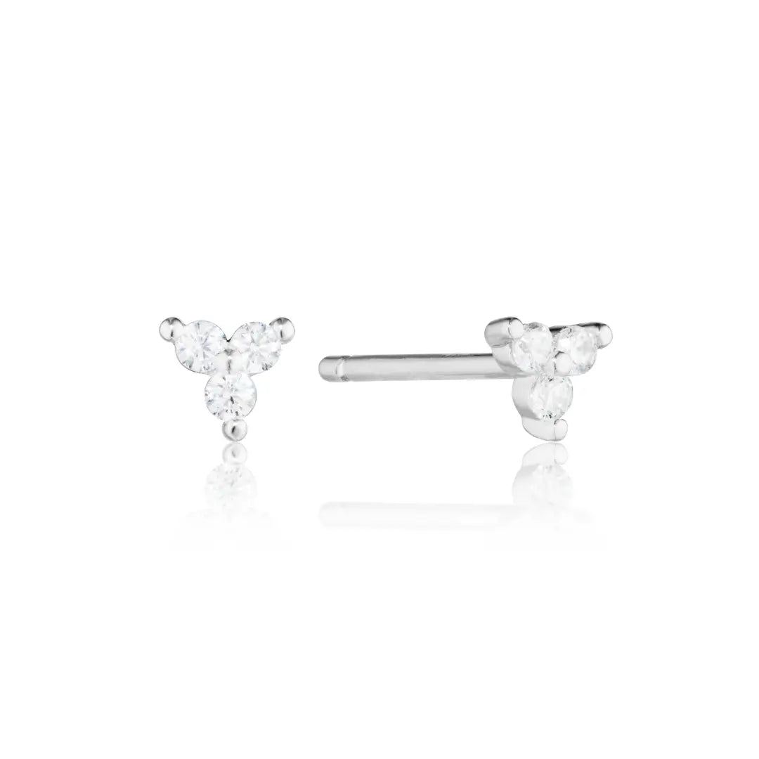 Silver Triple Diamond Style Stud Earrings