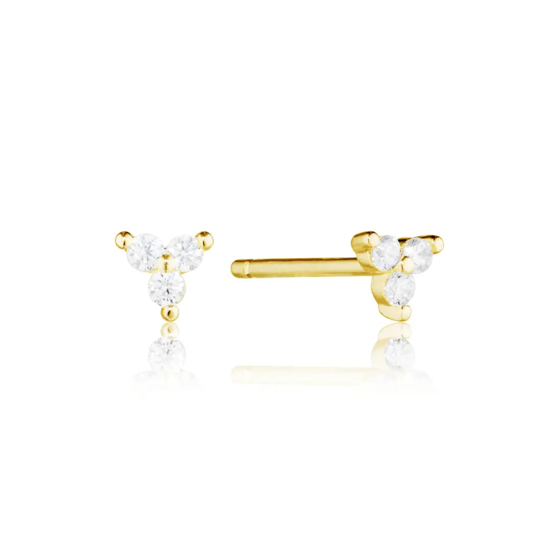 Gold Triple Diamond Style Stud Earrings