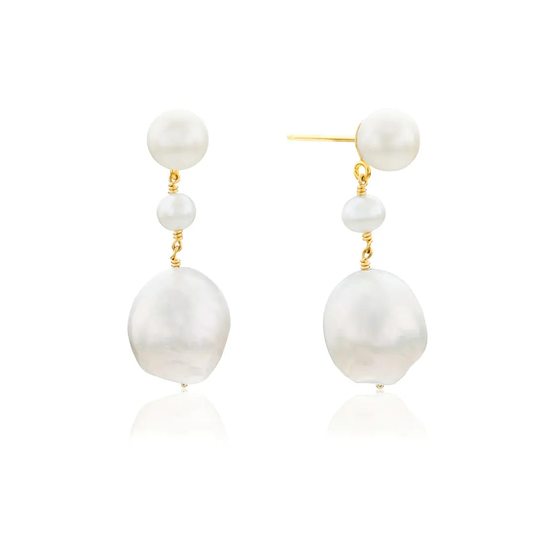 Gold Large Baroque Pearl Drop Stud Earrings