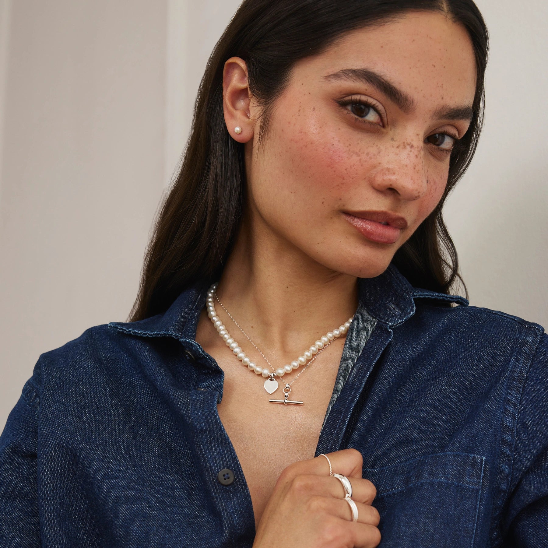 Silver Large Pearl Personalised Heart Necklace