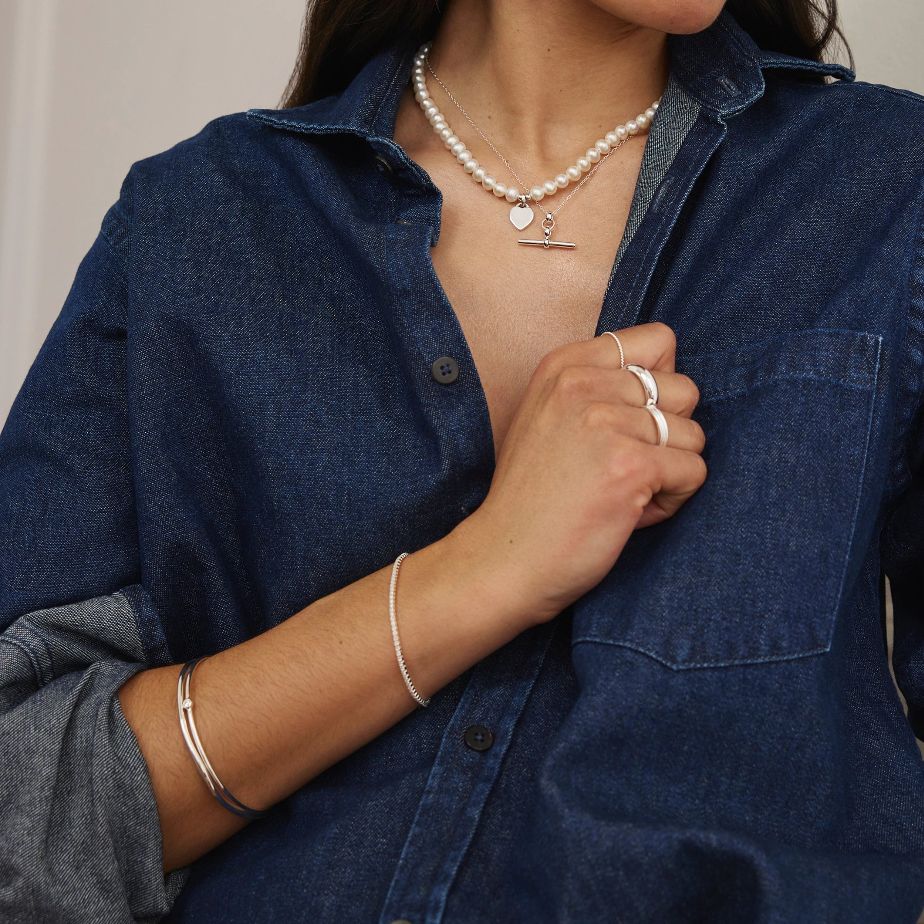 Silver Large Pearl Personalised Heart Necklace